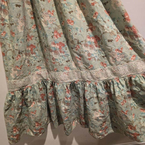 Cottagecore‎ Vintage Full Length Green Floral Print Dress Straps - Picture 6 of 6